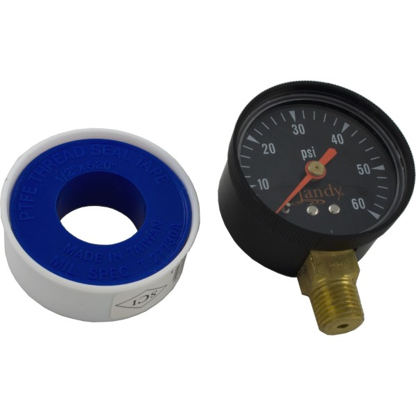 Pressure Gauge, Zodiac Jandy, 1/4"mpt, 0-60psi, Bottom Mount : R0556900