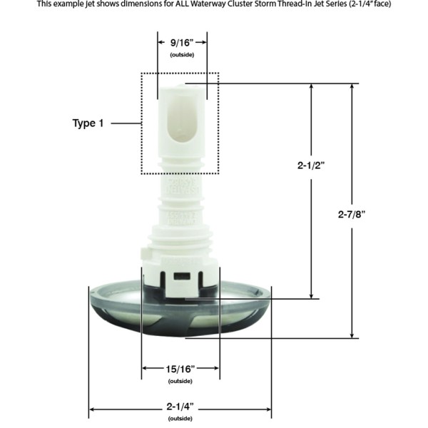 Jet Intl, WW Cluster Storm, Swirl, 2-1/4"fd, Dir, SS/Blk, Thd : 229-1671S