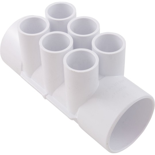 Manifold, 3/4" Slip, 6 Port, Flow Thru, 2" Slip x 2" Slip : 672-4270