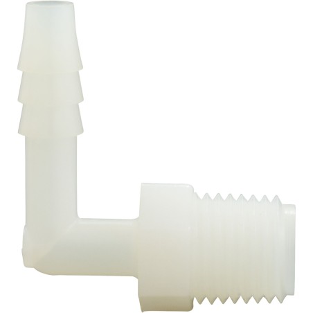 Barb Adapter, 1/4"b x 1/4"mpt, 90 Degree, Nylon : 63194