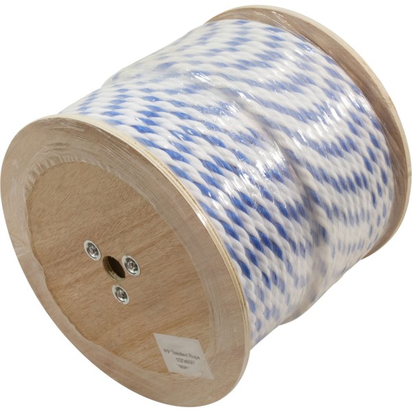 Polypropylene Rope, 1/2"dia, 2 White 1 Blue Strand, 600ft : PPR12600BW