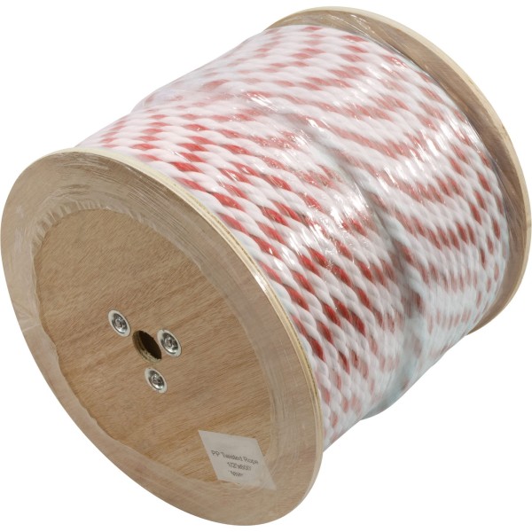 Polypropylene Rope, 1/2"dia, 2 White 1 Red Strand, 600ft : PPR12600RW