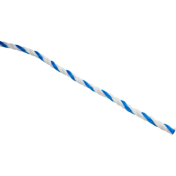 Polypropylene Rope, 1/4"dia, 2 White 1 Blue Strand, 600ft : PPR14600BW