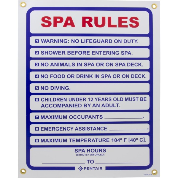 Sign, Spa Rules, 18" x 24" : R230300