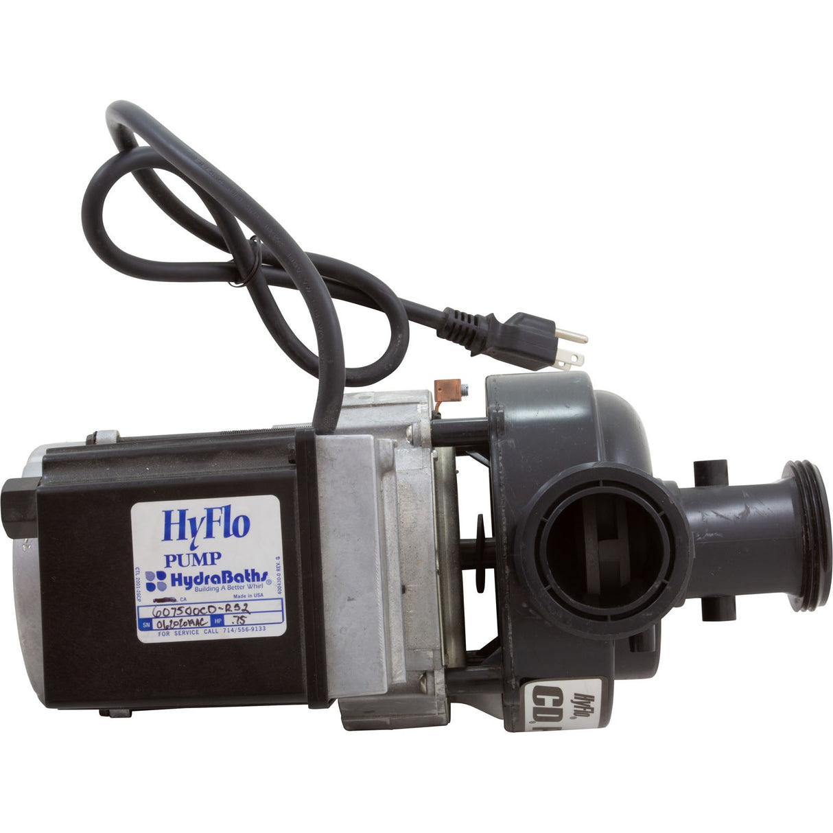 Pump, Bath, Hydrabaths HyFlo, 0.75hp, 115v, w/Cord, & Switch : 607500CD-RS2