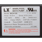 Pump, Bath, LX WCH, 9.0A, 115v, 1.5", w/Air Switch : WCH150