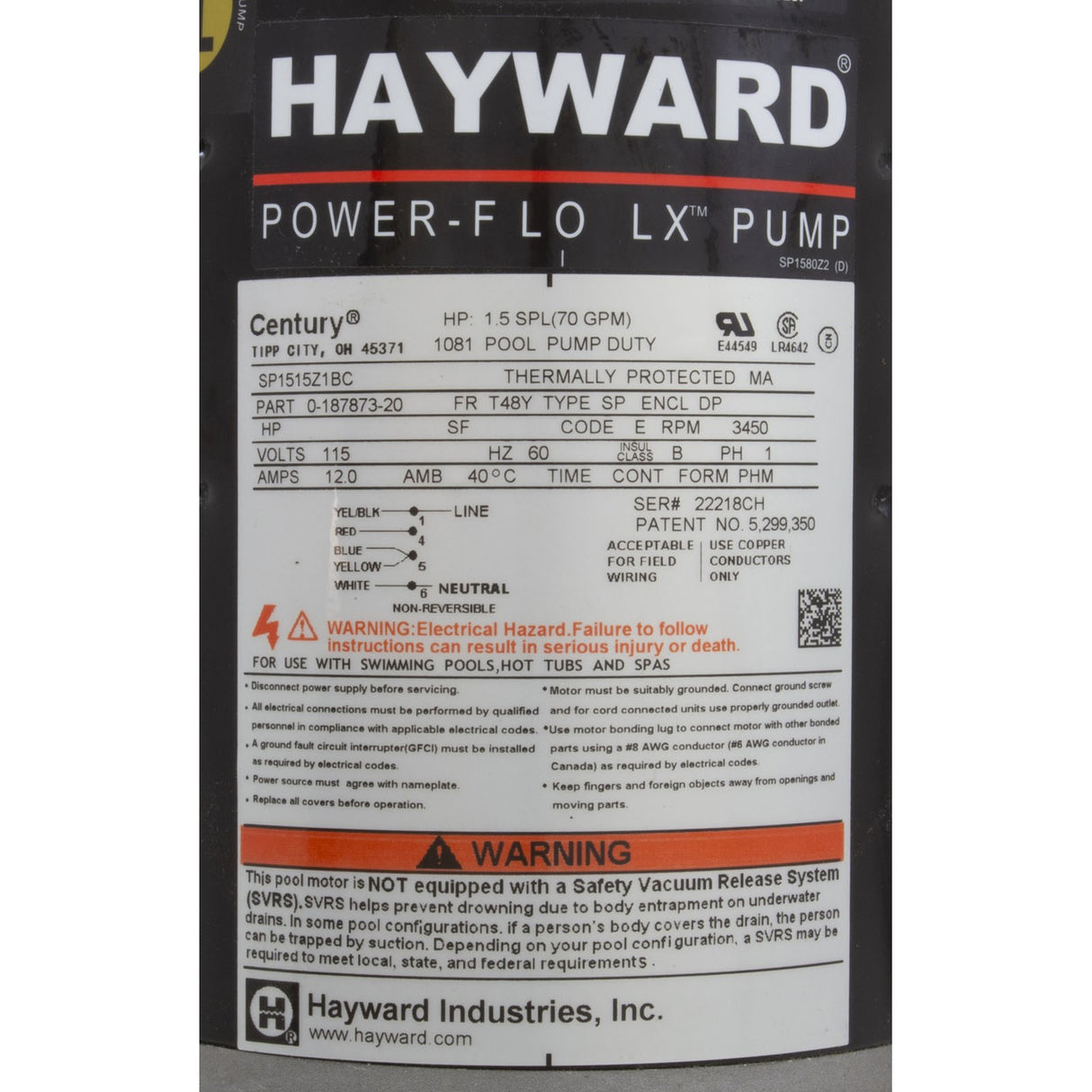 1-1/2 Hp Lx Pump W/Twist-Lok Cord : SP1580X15TL
