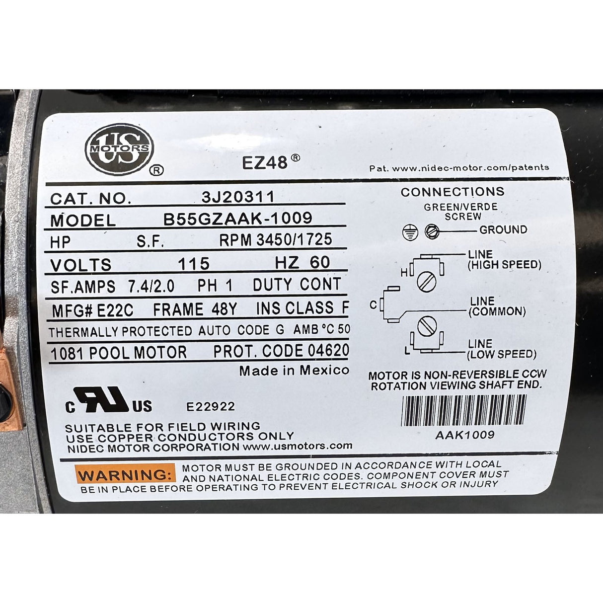 Pump, WW Hi-Flo II, 1.0SPL, 2-Spd, 115v, 6"Trp, ft Nema, Vert : SD-07-2-N