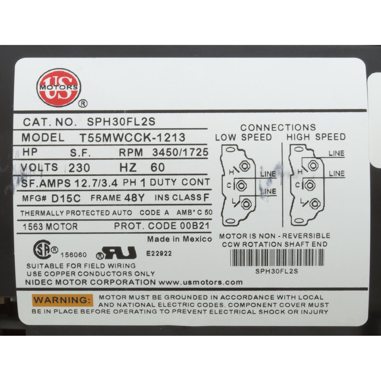 Pump, WW Exec, 4.5SPL, 230v, 2-Spd, 48fr, 2", OEM : 3421821-1A