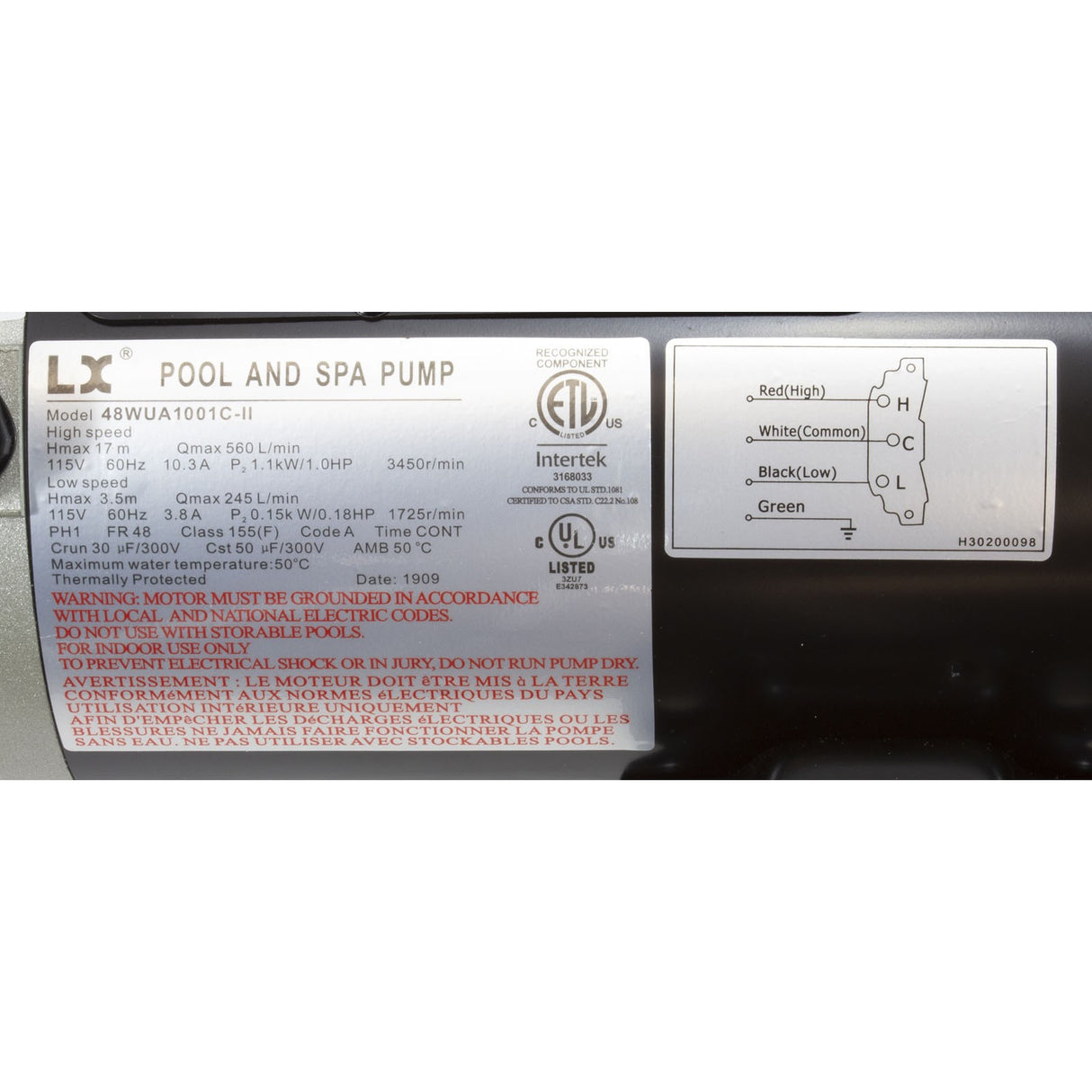 Pump, LX 48WUA, 1.0hp, 115v, 2-Spd, 48Fr, 2" : 48WUA1001C-II