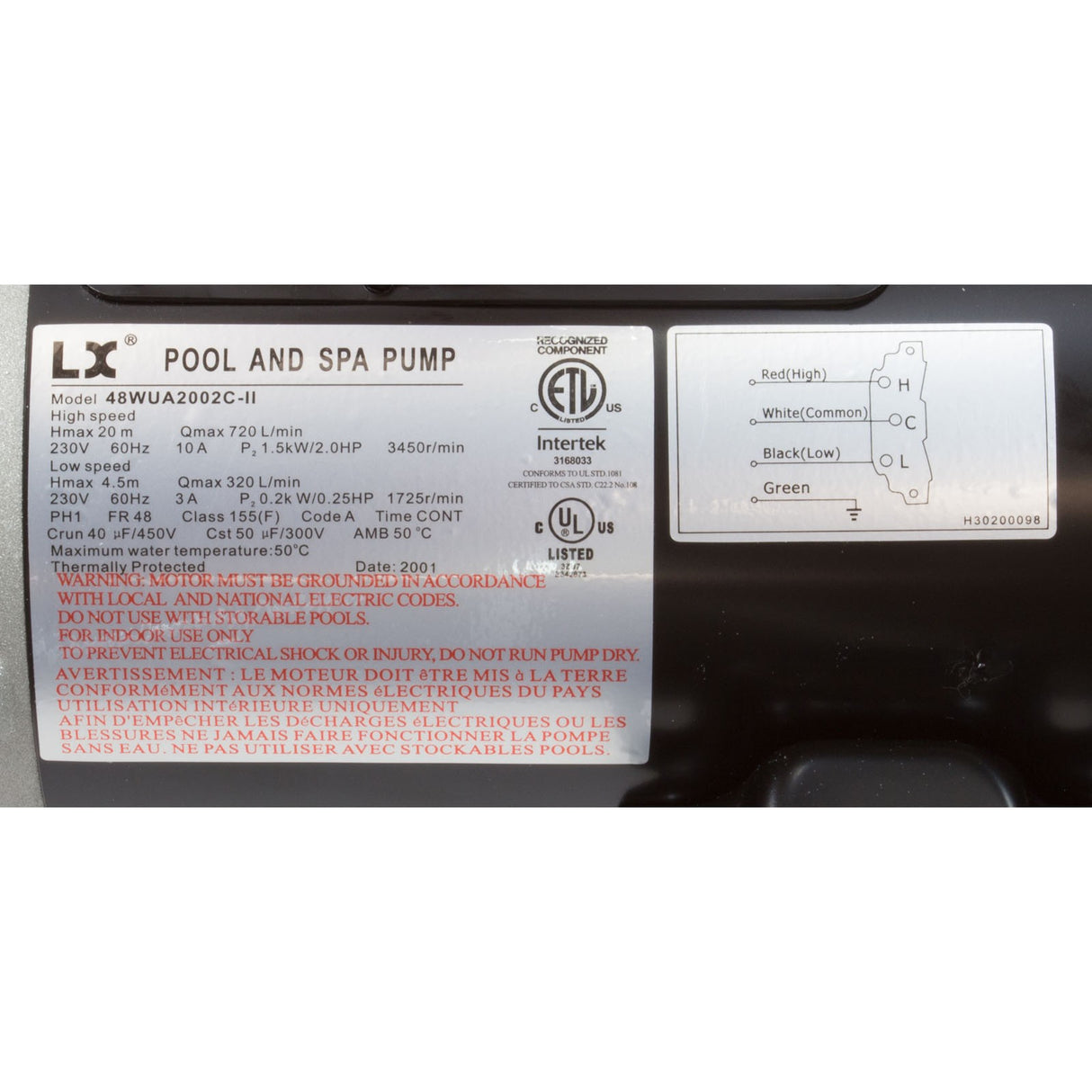 Pump, LX 48WUA, 2.0hp, 230v, 2-Spd, 48Fr, 2" : 48WUA2002C-II