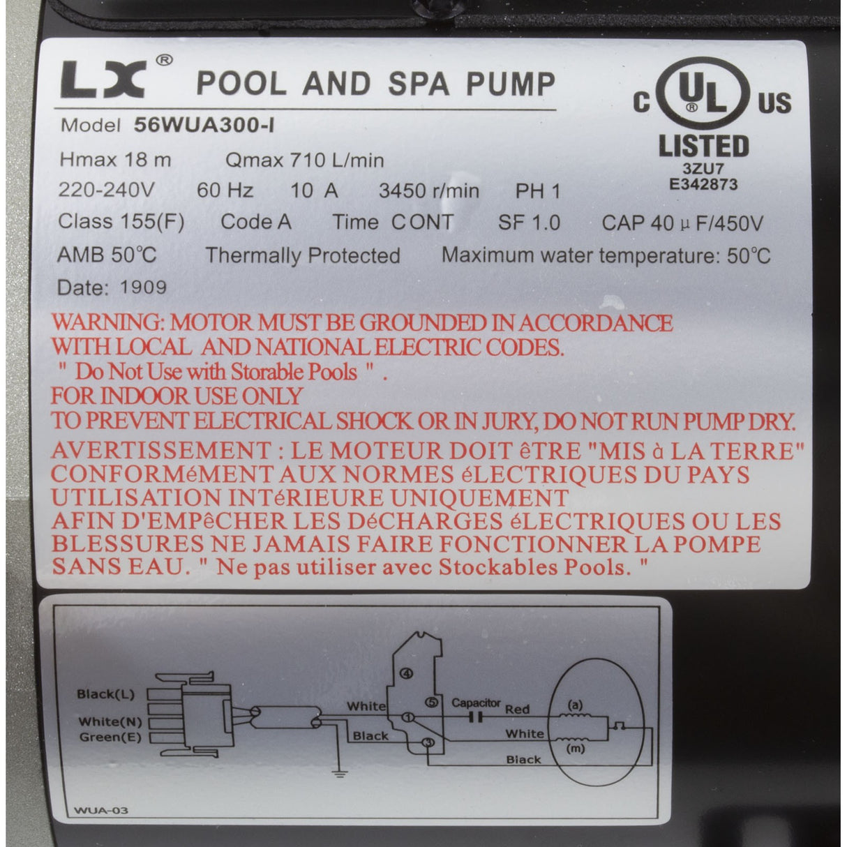 Pump, LX 56WUA, 3.0hp, 230v, 1-Spd, 56Fr, 2", SD : 56WUA300-I