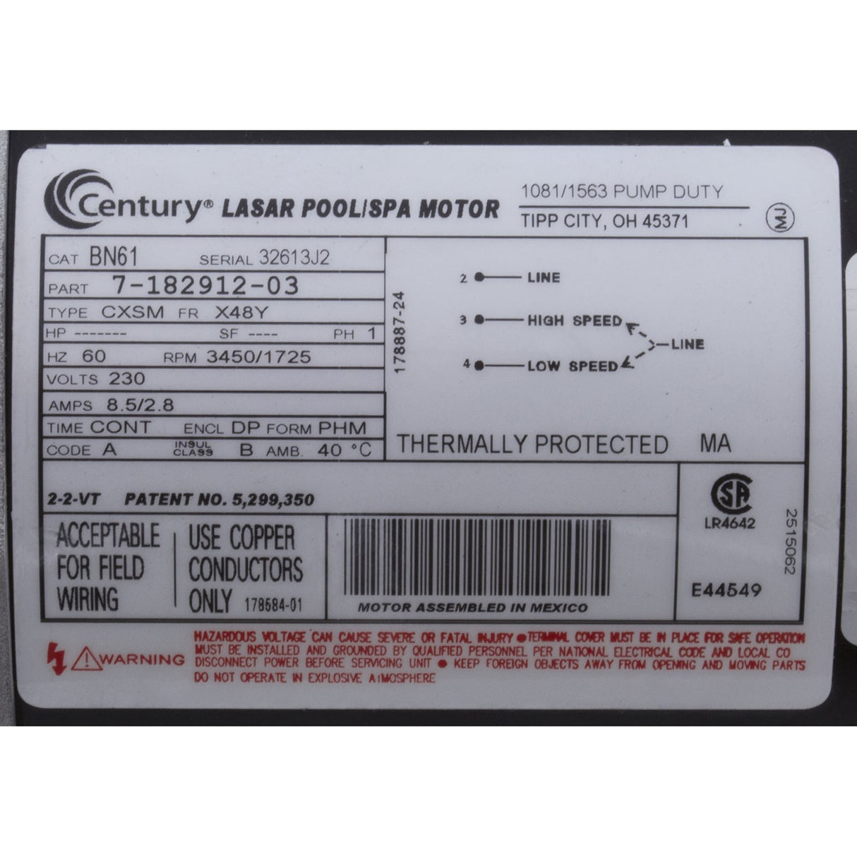 Pump, Aqua Flo FMCP, 2.0hp, 230v, 2-Spd, 48fr, 1-1/2", OEM : 02620000-1010