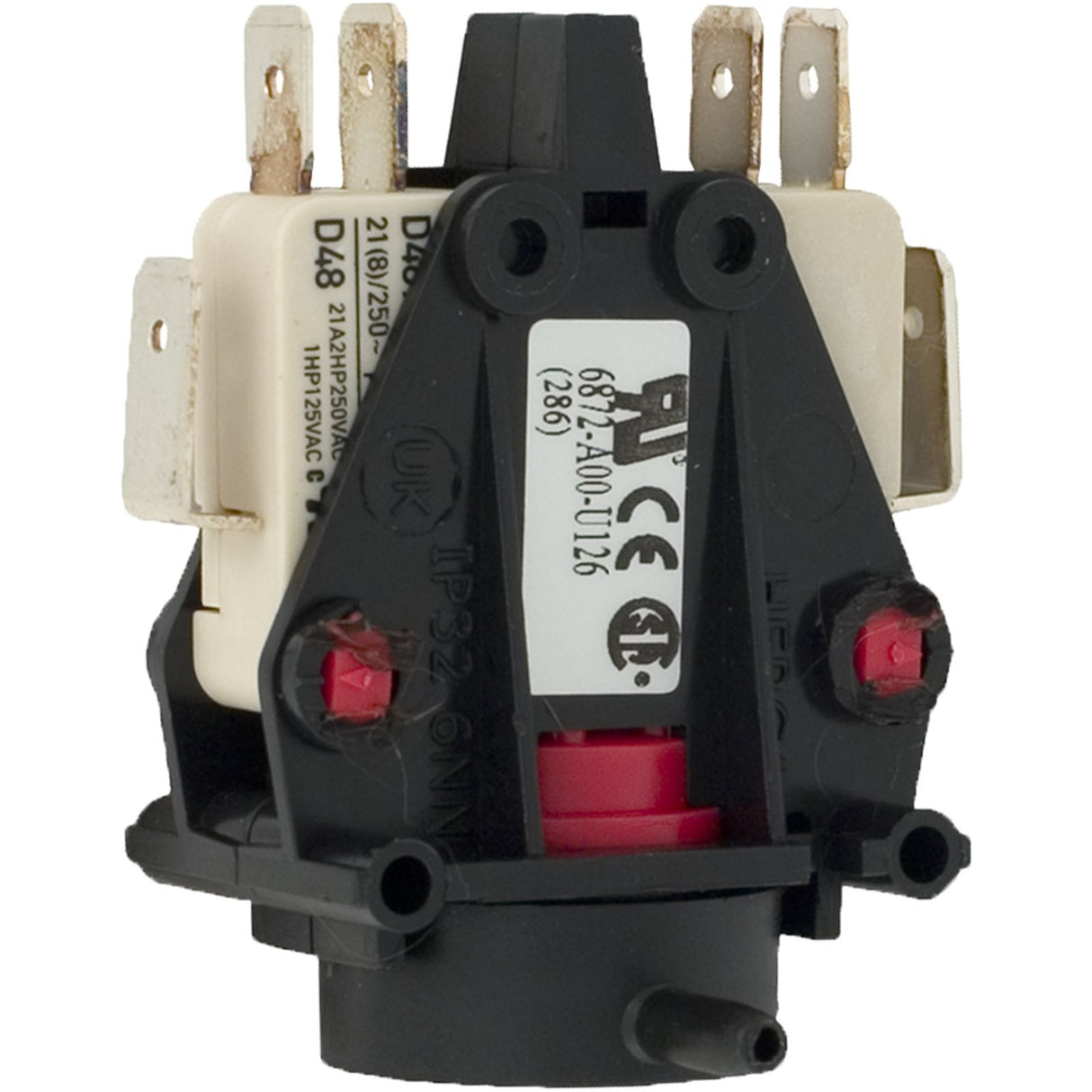 Air Switch, Herga, DPDT, 20A, Side Spout, latch : 6872-AOO-U106