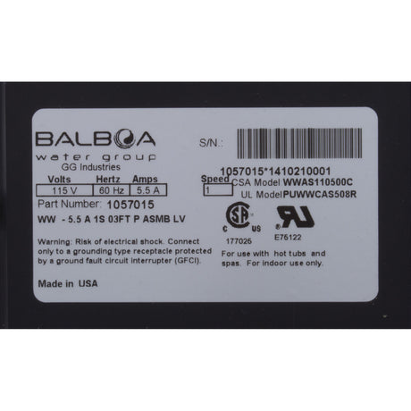 Pump, Bath, Balboa Wow, 5.5A, W/ Air Switch : 1057015 - Balboa Water Group - 1057015 - PartsForSpas.com