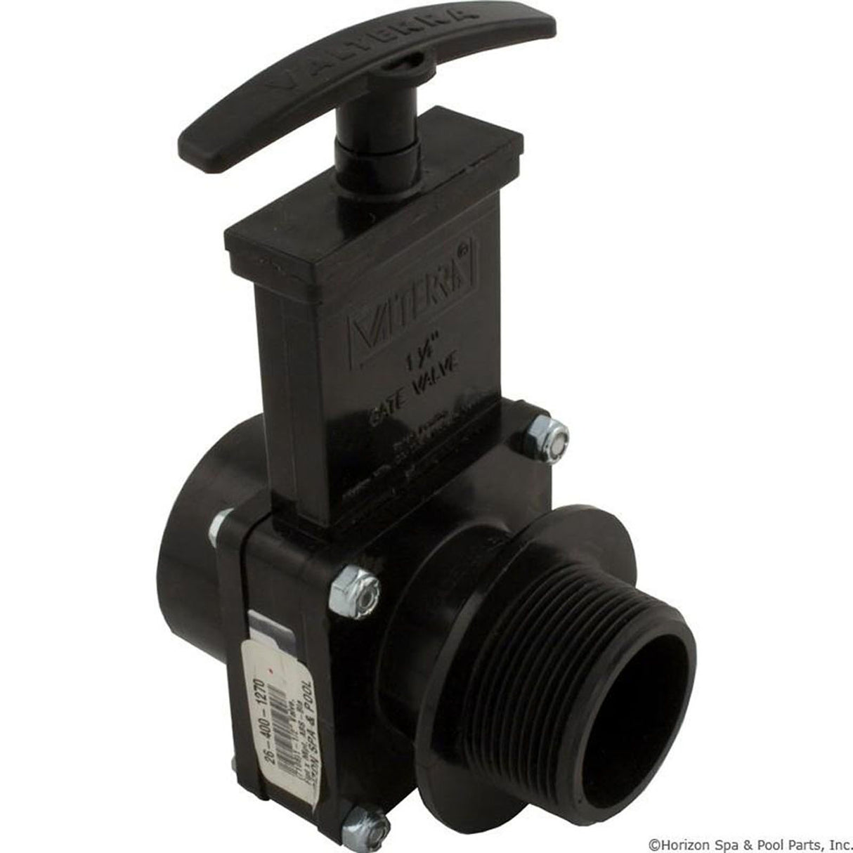Gate Valve, 3 pc, Valterra, 1-1/2"fpt x 1-1/2"mpt, 45psi, Blk : 7108