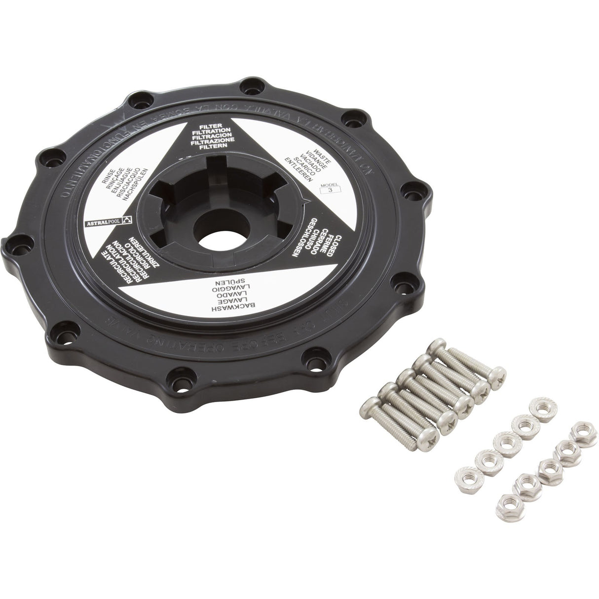 Valve Lid, Astral, Black Top 2" Multiport Valves, with Label : 4404120403