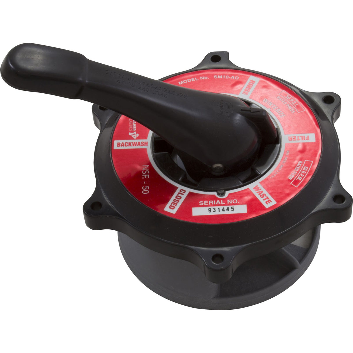 Lid Assy, Praher ABS Top/Side Mount Valves, 1-1/2", Blk, 60gpm : E-50-S1B