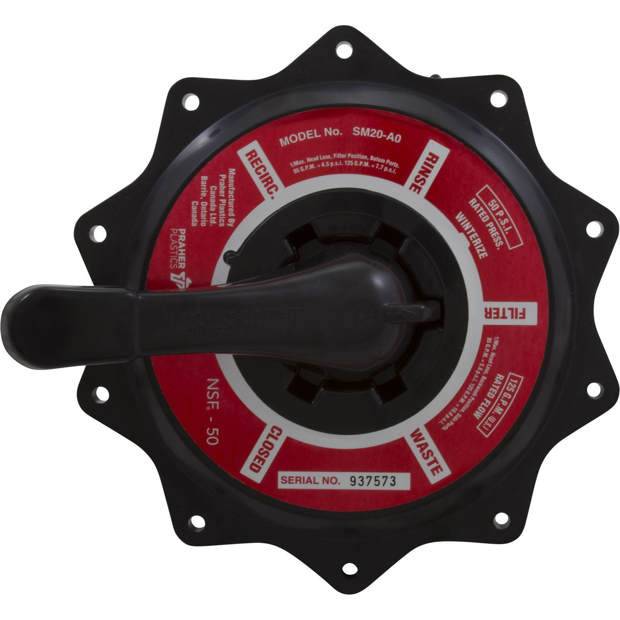 Lid Assembly, Praher ABS Top/Side Mount Valves, 2", Blk, 125gpm : E-50-S2B