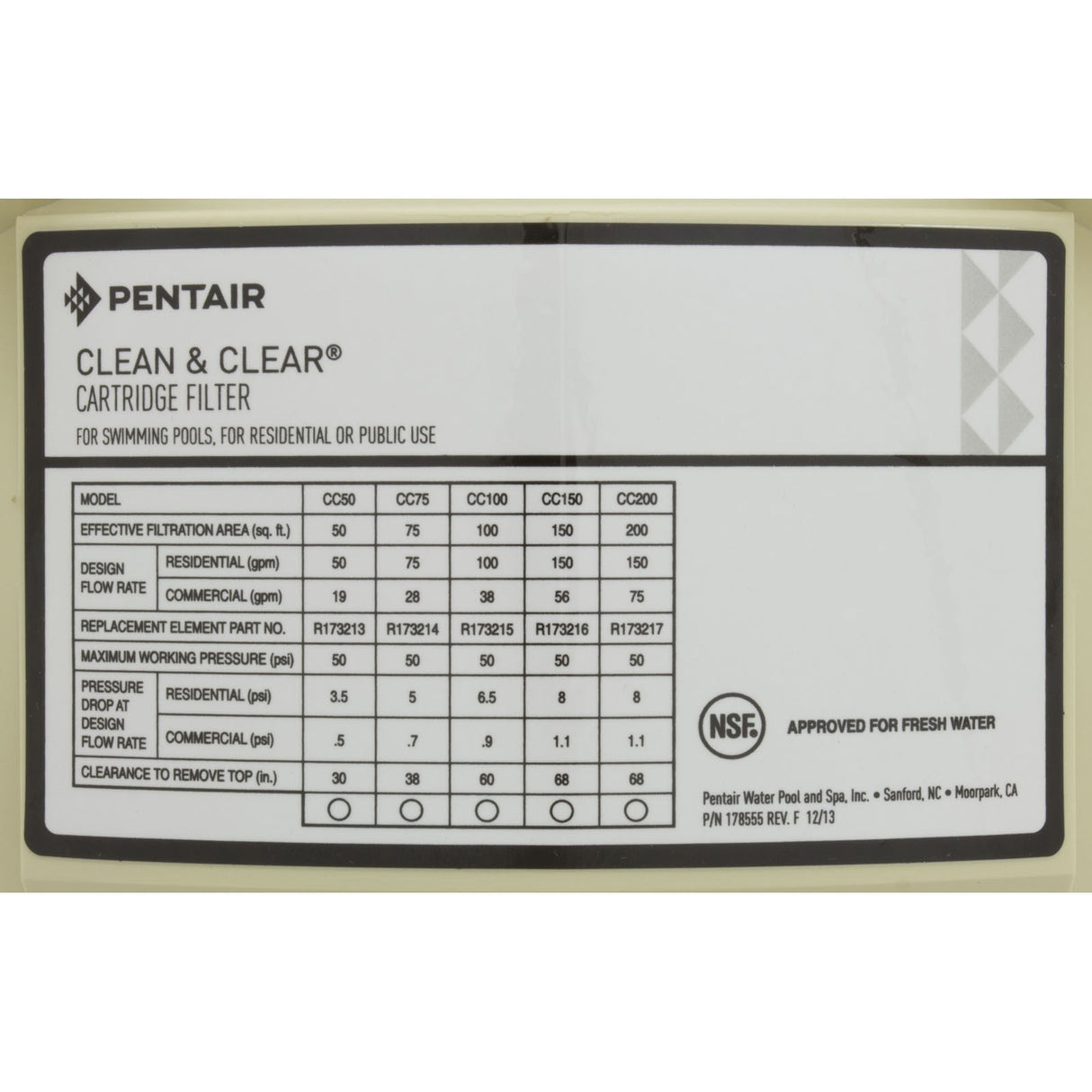 Tank Lid, Pentair American Products CLN/CLR 50/100, Almond : 178553