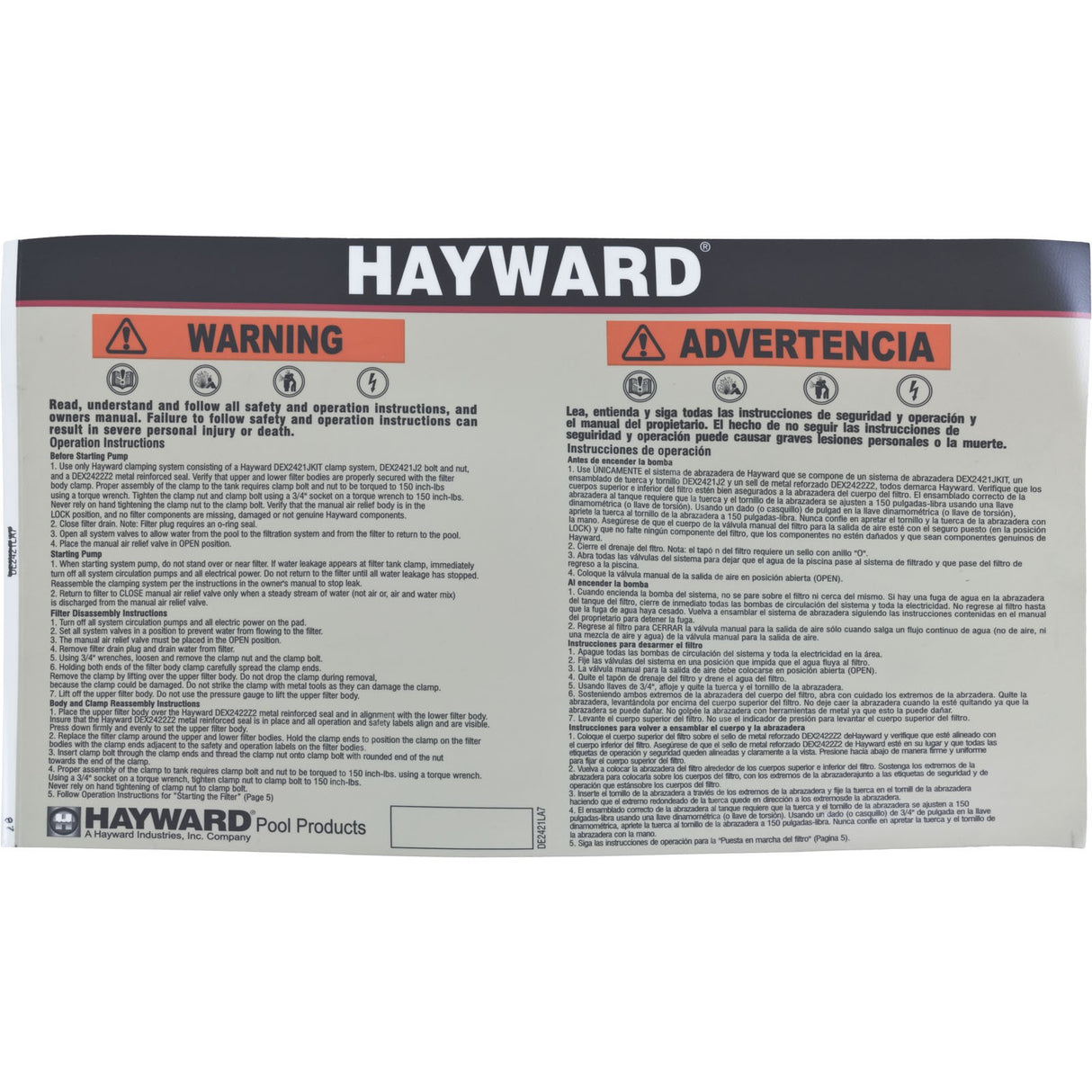 Tank Lid, Hayward C3020/C3025/DE3620, with Clamp Ring : DEX3620BTC