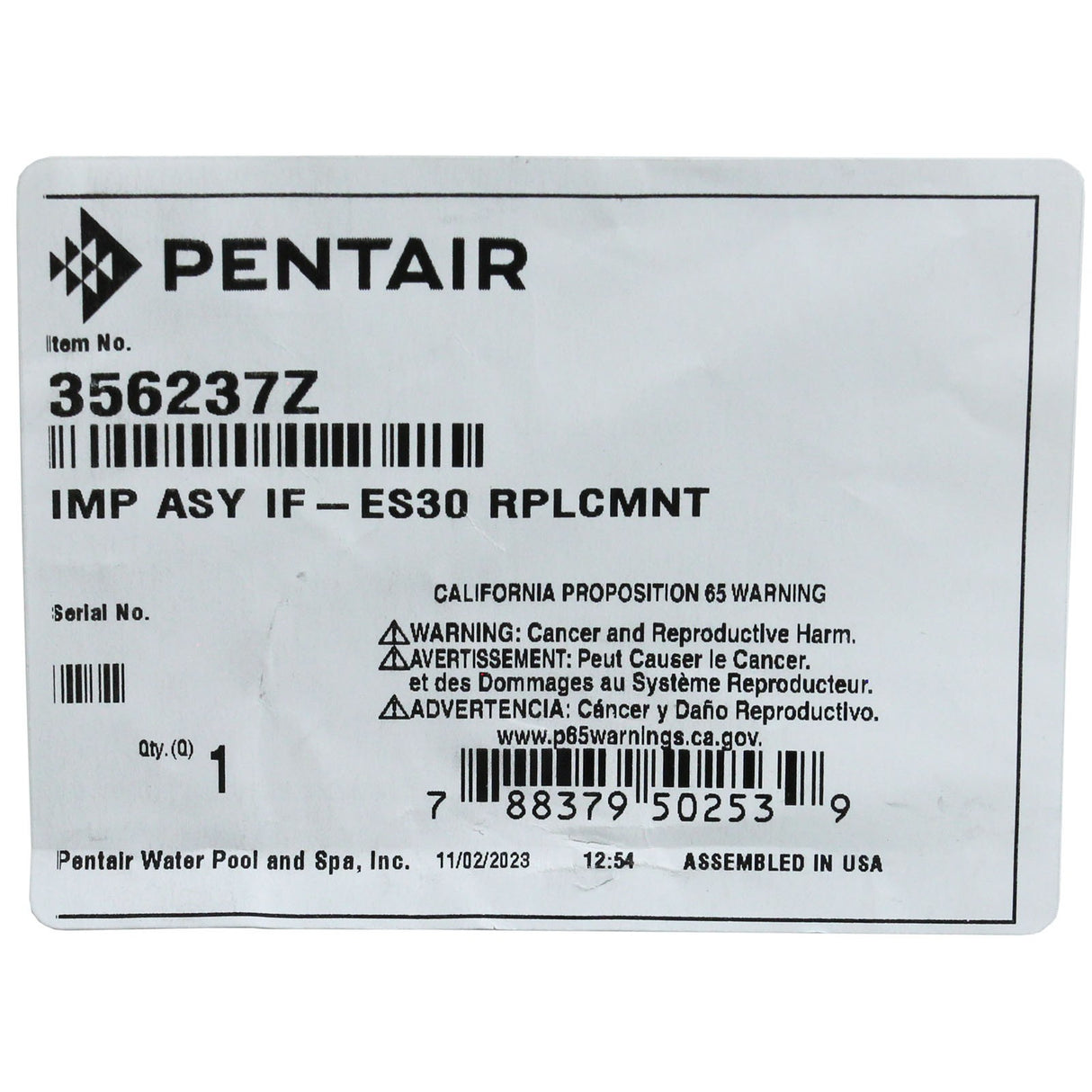 Impeller, Pentair IF VS/VSF/2 VST/IP VS+SVRS, After 10/2020 : 356237Z