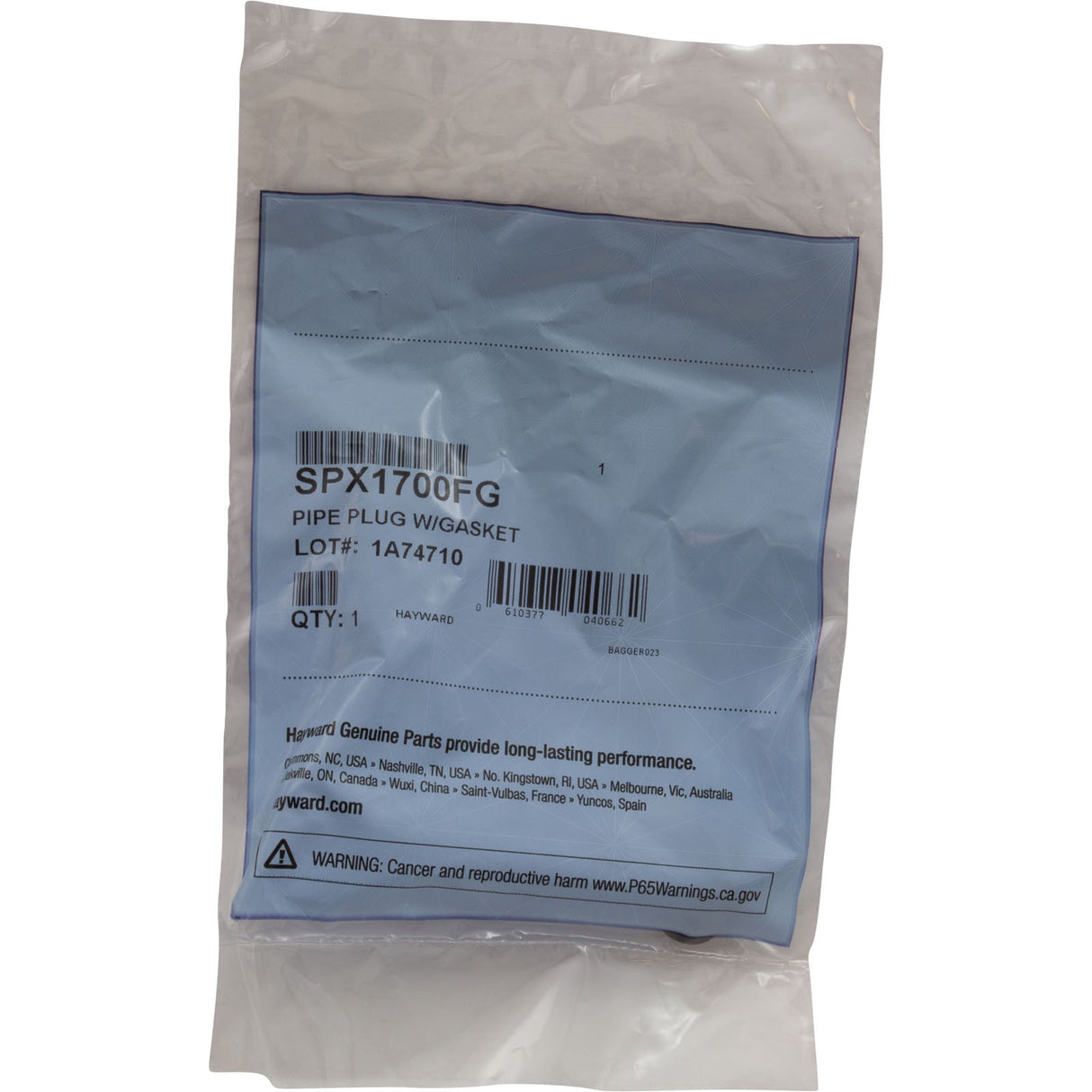 Drain Plug, Hayward Max-Flo/Super Pump, with O-Ring : SPX1700FG