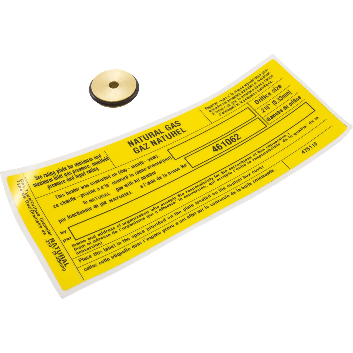 Conversion Kit, Pent MasterTemp 125, Propane to Nat. Gas : 461062