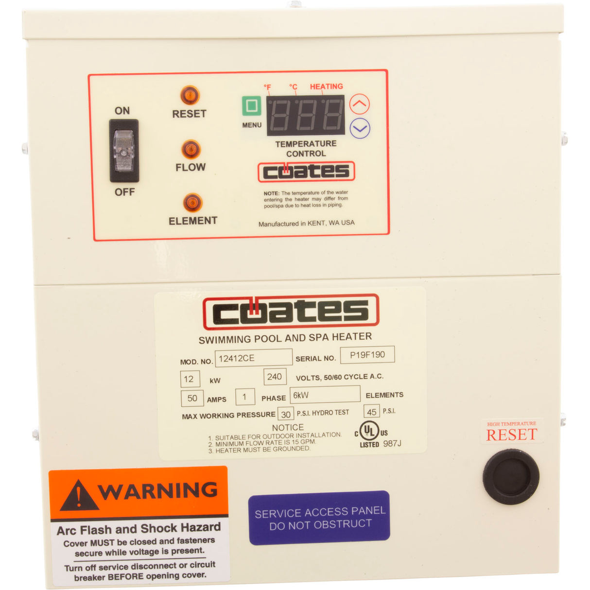 Electric Heater, Coates, 12kW, 240V, Single Phase : 12412CE