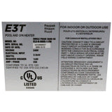Digital Electric Heater, Raypak E3T, 1.5" mpt, 230v, 5.5kW : 100-10000662