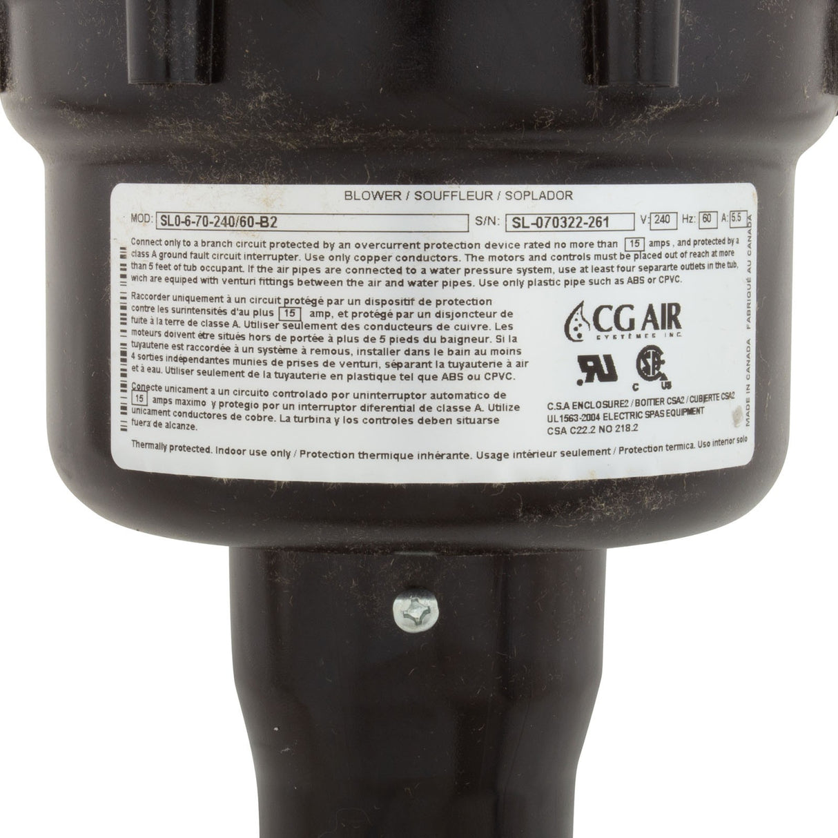 Blower, CG Air SL0, 230v, 700W Motor, 600W Heater, 60Hz : SL0-6-70-240/60-B2