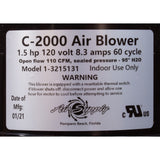 Blower, Air Supply Comet 2000, 1.5hp, 115v, 8.3A, 4ft AMP : 3215131