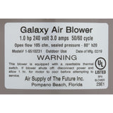 Blower, Air Supply Galaxy V2, 1.0hp, 230v, 3.0A, Hardwire : 6510231