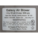 Blower, Air Supply Galaxy Pro, 1.0hp, 115v, 4.5A, Hardwire : 6510131
