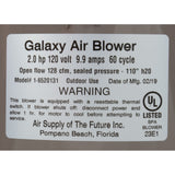 Blower, Air Supply Galaxy V2, 2.0hp, 115v, 9.9A, Hardwire : 6520131