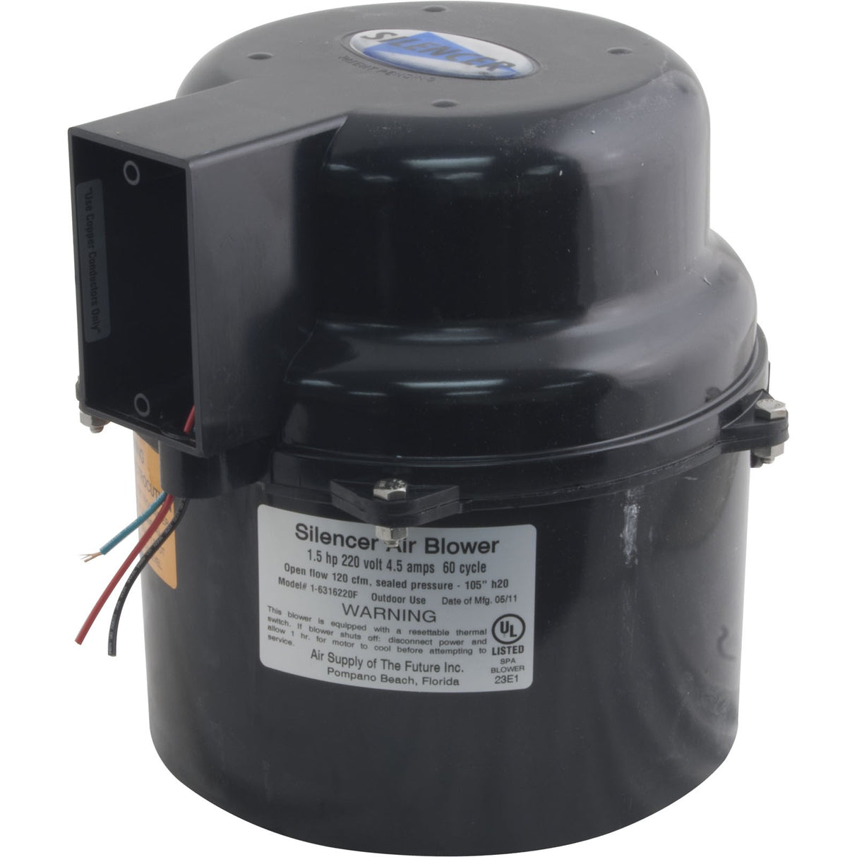 Blower, Air Supply Silencer, 1.5hp, 230v, 4.5A, Hardwire : 6315241