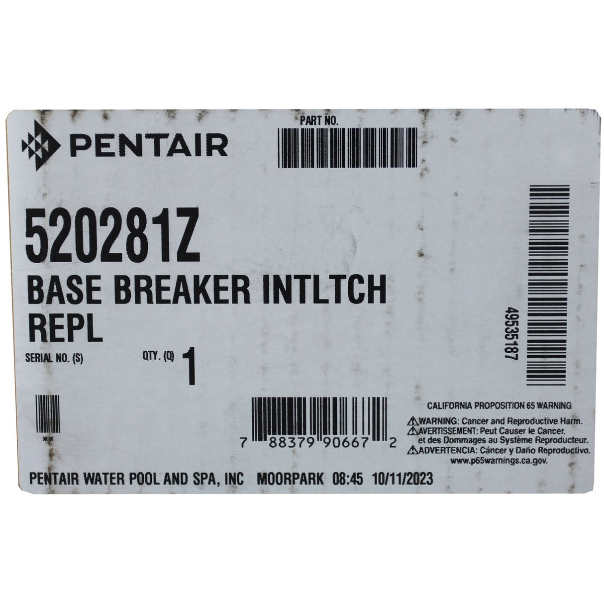 Breaker Base, Pentair IntelliTouch Load Center, 4/8 Position : 520281Z