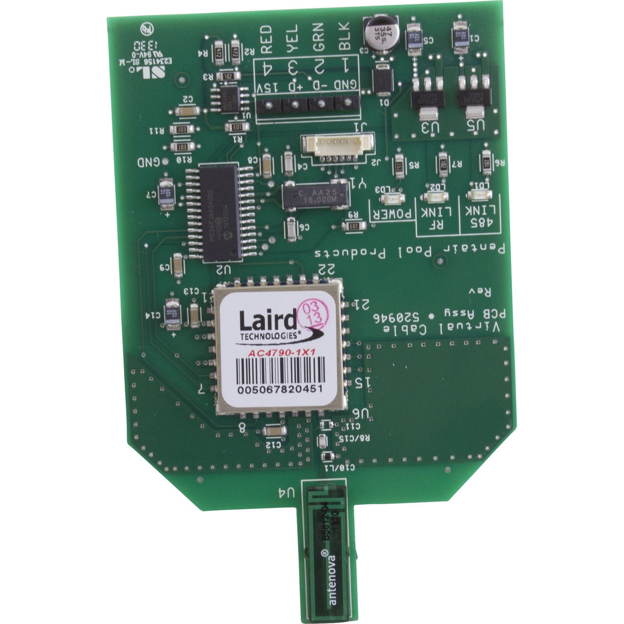 Transceiver PCB, Pentair, Intellitouch, MobileTouch, w/Antenna : 520946Z