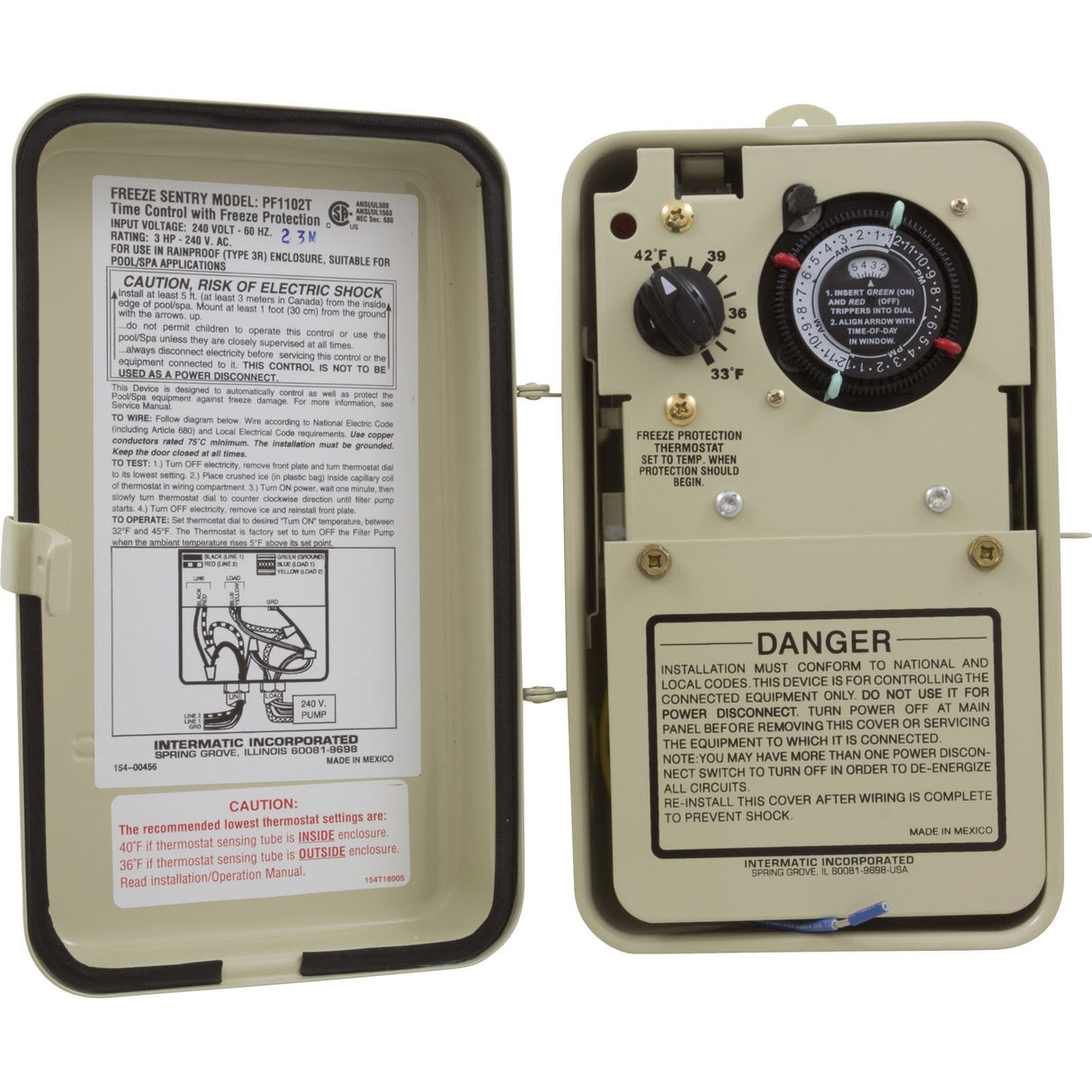Timer, Intermatic PF1102T, 230v, w/Freeze Protection, Enclosed : PF1102T