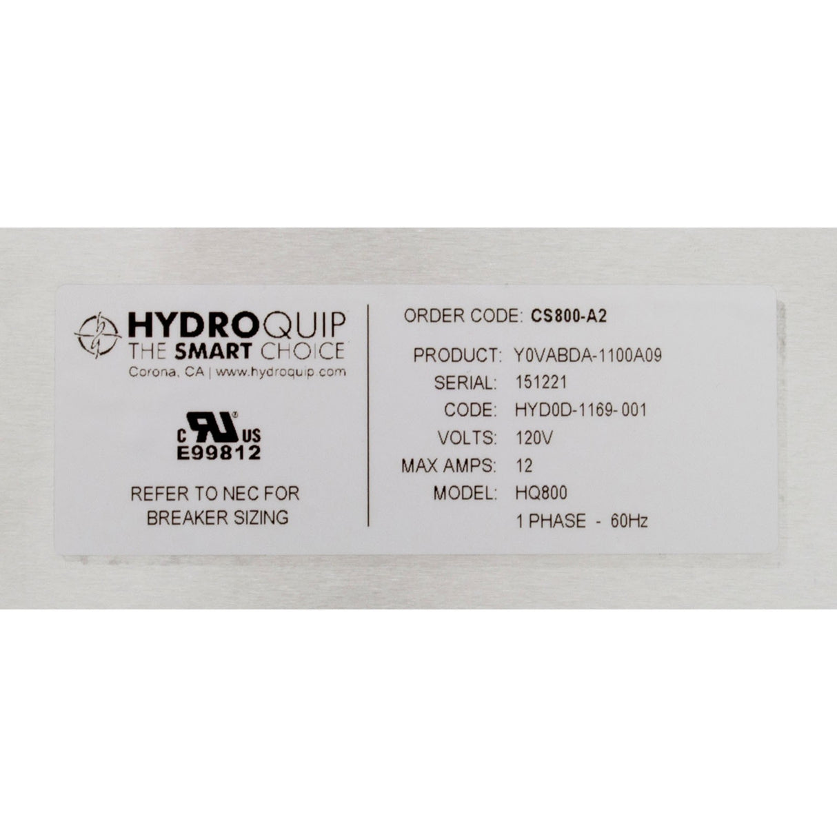 Control, Hydro-Quip CS800-A2, P1, Bl, 115v, 1.1kW, GFCI Cord : CS800-A2