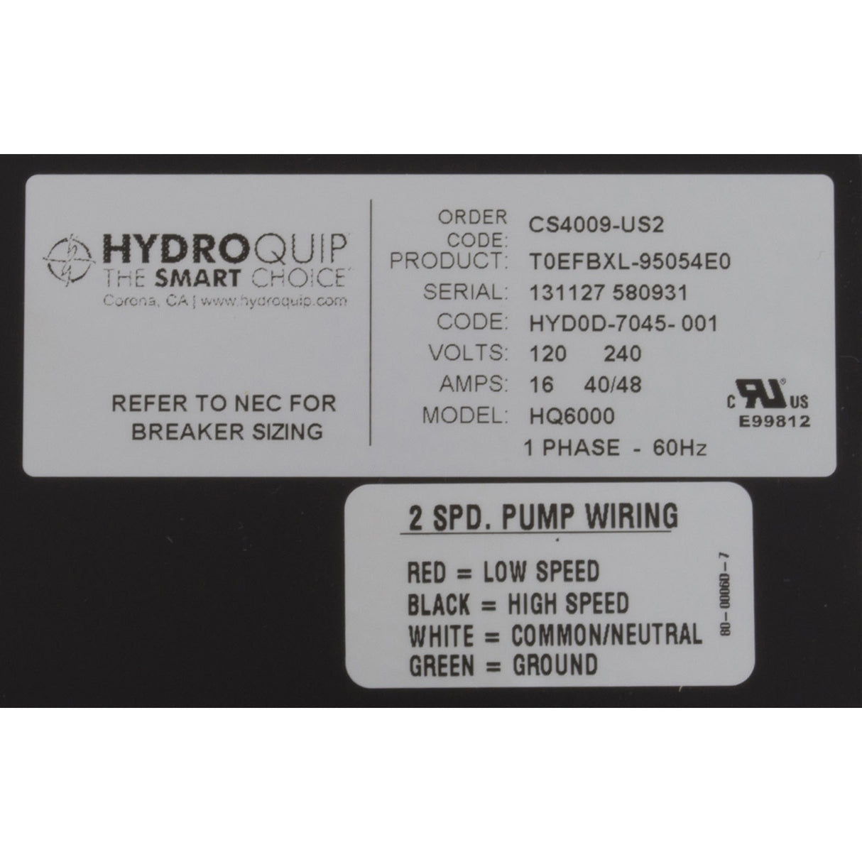 Control, Hydro-Quip CS4009-US2, P1, P2, Bl, Oz, 115v/230v, 5.5kW : CS4009-US2