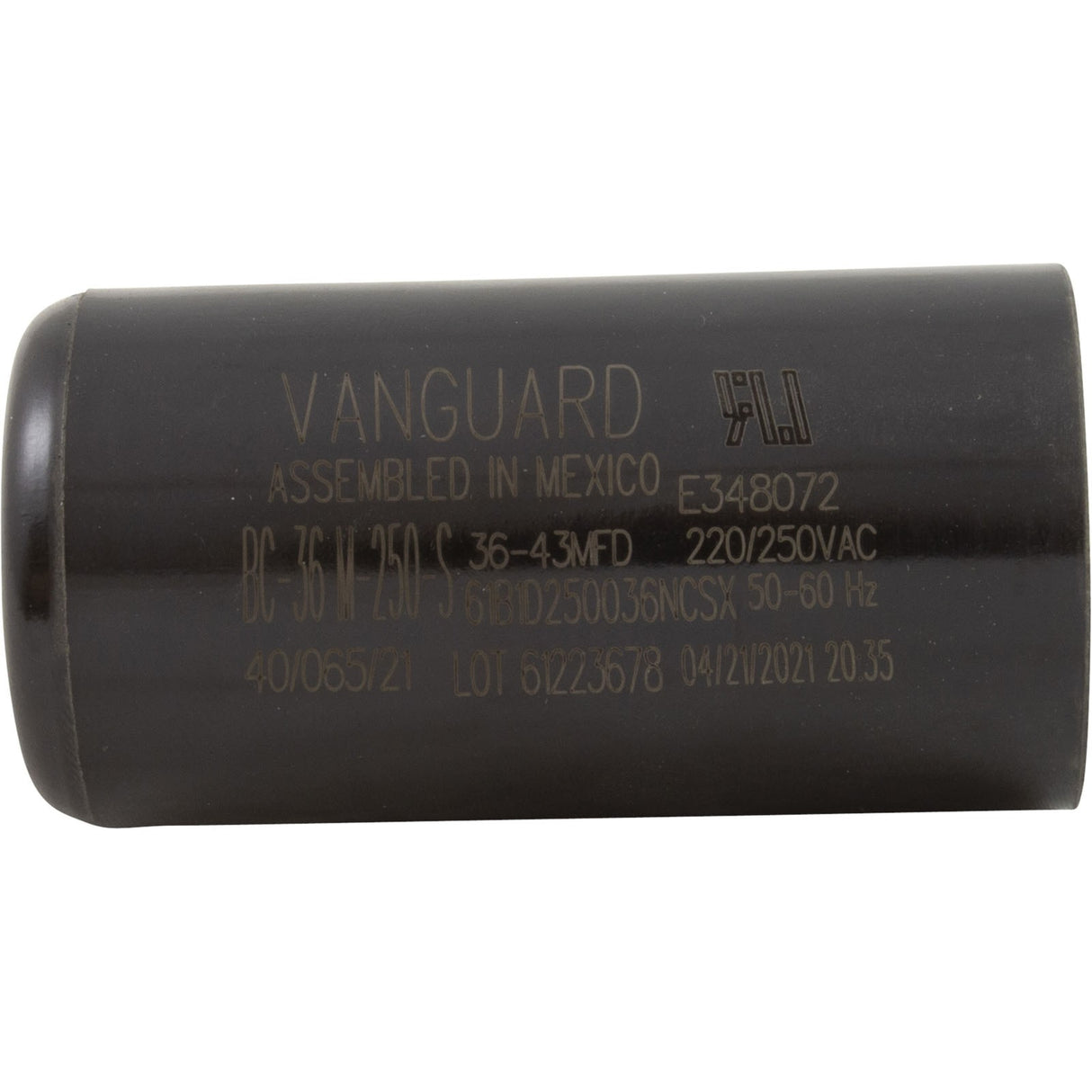 Start Capacitor, 36-43 MFD, 250v, 1-7/16" x 2-3/4" : BC-36M-250S