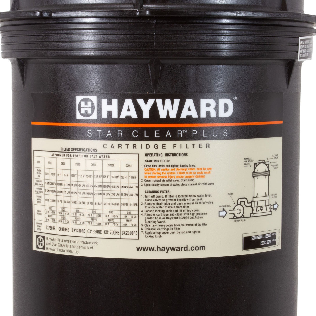 Cartridge Fltr, Hayward StarClear Plus, Inline, 120sqft, 2"fpt : W3C12002