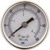 Pressure Gauge, 1/8"mpt, 0-60psi, Back Mount, Generic :