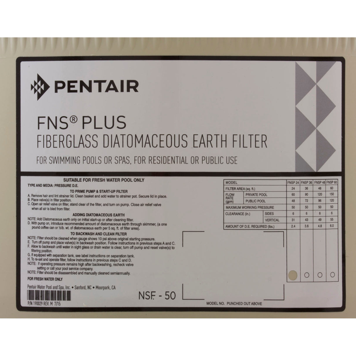 Tank Body, Pentair PacFab FNS, 24 sqft : 170015 - PacFab/Pentair - 788379670757 - PartsForSpas.com
