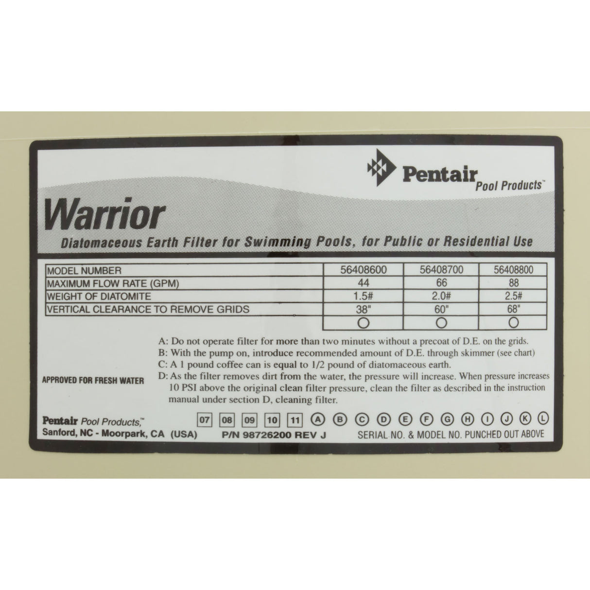 Tank Lid, Pentair American Products Warrior 44/88, Almond : 190041 - American Products/Pentair - 788379672812 - PartsForSpas.com