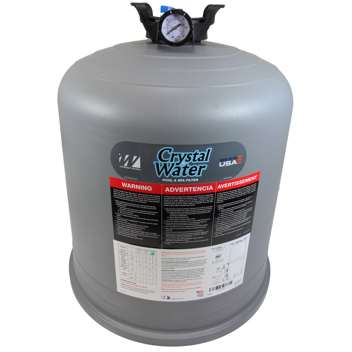 Tank Lid, Waterway CrystalWater, 60 sqft, w/ Labels : 550-4440B