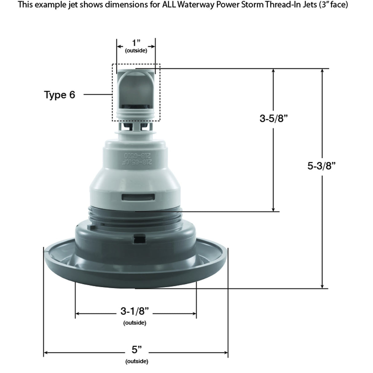 Jet Intl, WW Power Storm, 5"fd, Massage, Smth, SS/Gry, Thd : 229-7747S