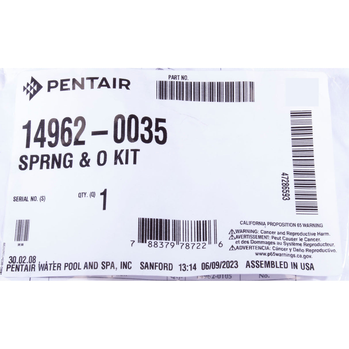 Sprng & O Kit : 14962-0035 - Pentair - 14962-0035 - PartsForSpas.com