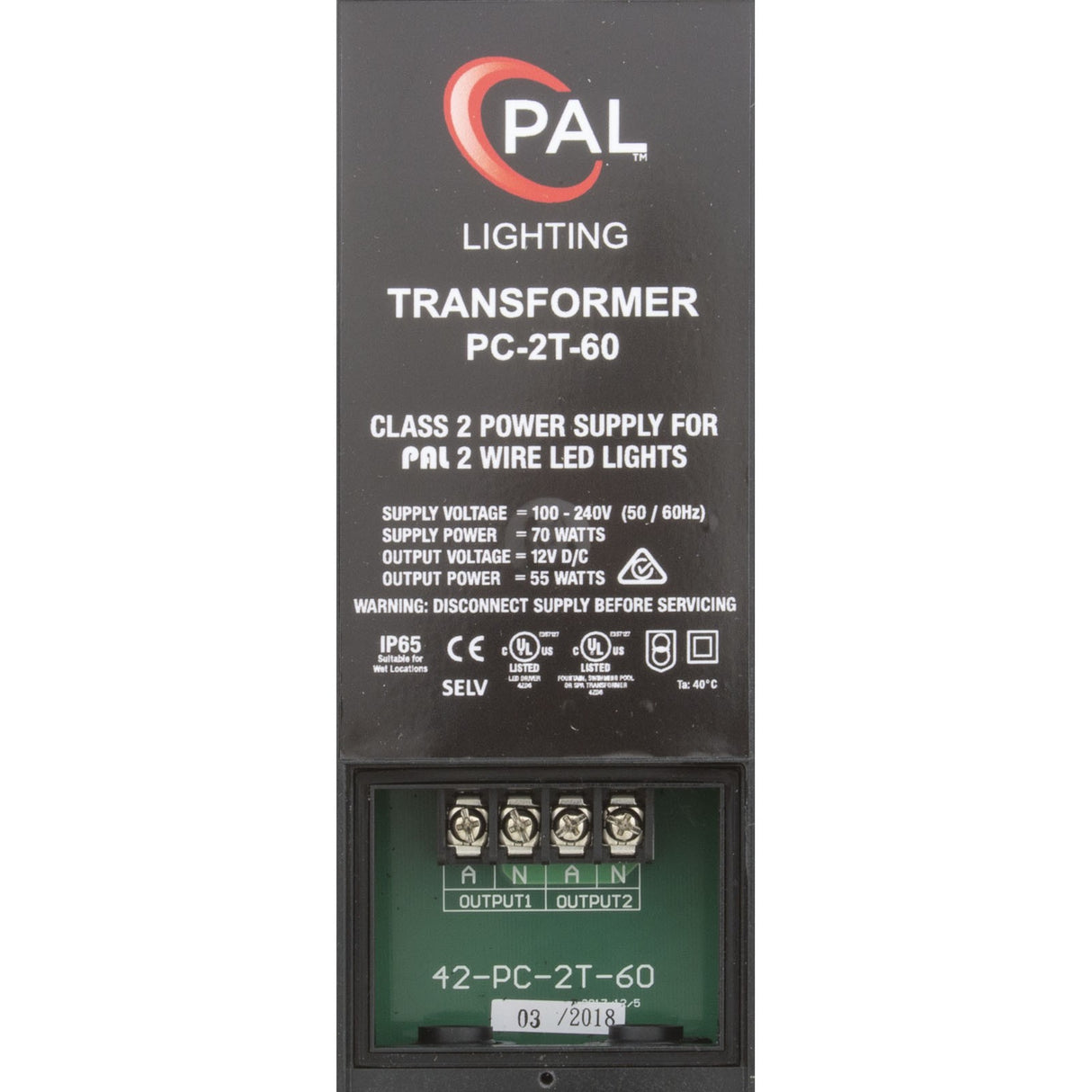 PAL PC-2T 2-Wire Transformer, 12 VDC Output, 55 Watt : 42-PC-2T-60